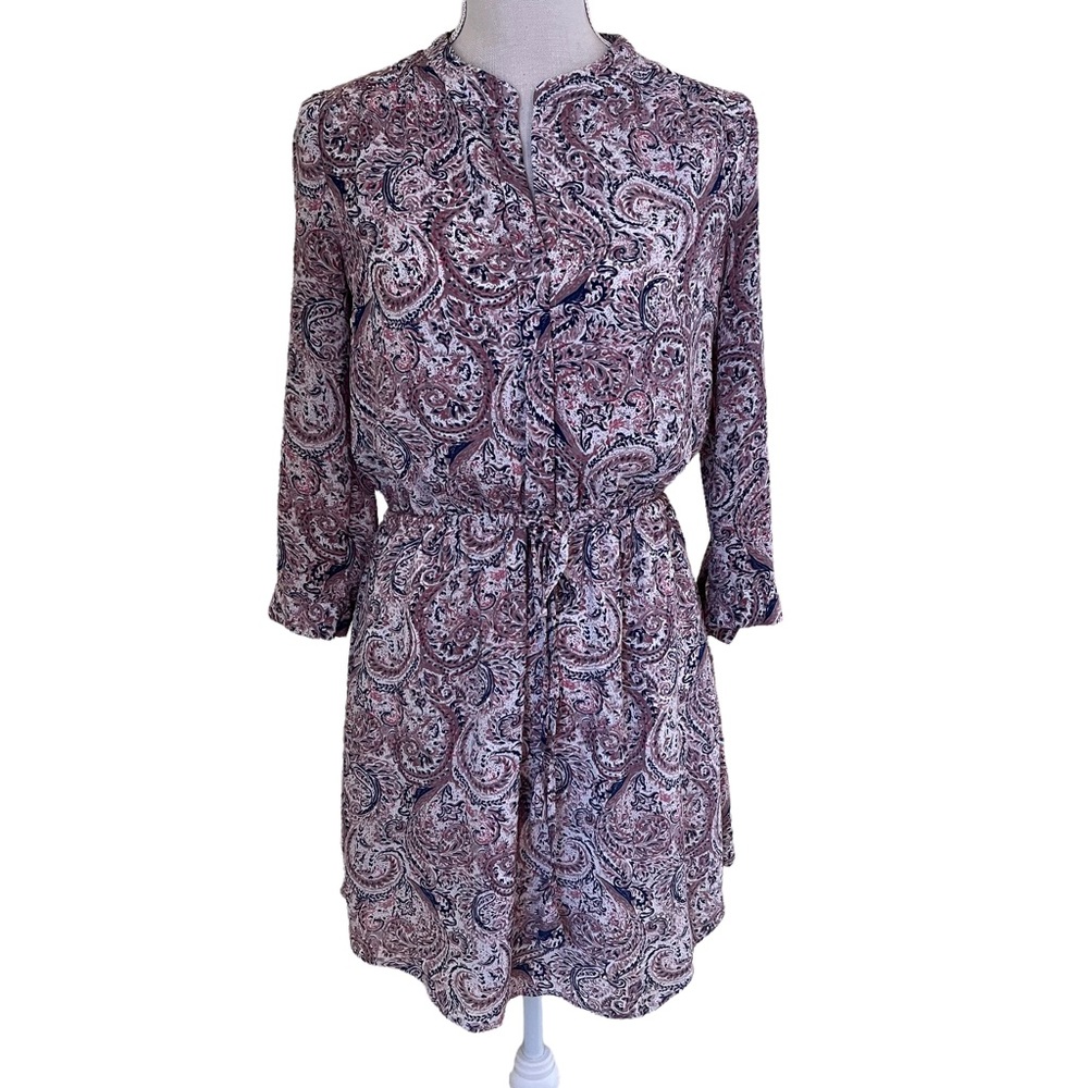 Daniel Rainn Paisley Print Split Neck Shirt Dress XS